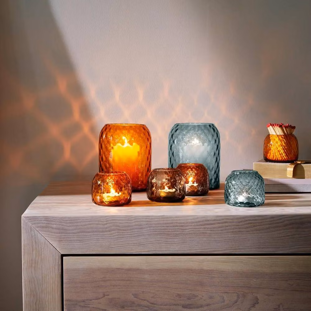 LSA Dapple Amber Glass Tealight Holder Vase – 3