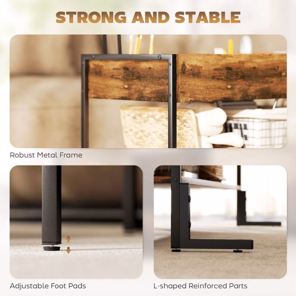 STILVORA Industrial Rectangular Coffee Table with Lift-Top Storage in Rustic Brown and Black – 6