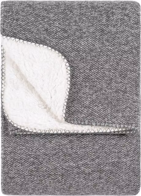 Nurrel Grey Knitted Fleece Throw with Fringes