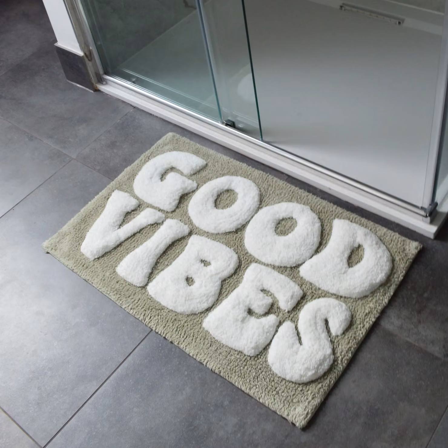 Mooky Mats Good Vibes Slogan Non-Slip Bath Mat, Green, W: 50 cm, D: 80 cm – 4