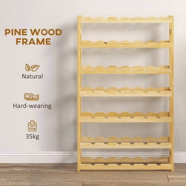 PAWNORA Free Standing Wooden Wine Rack in Natural Brown