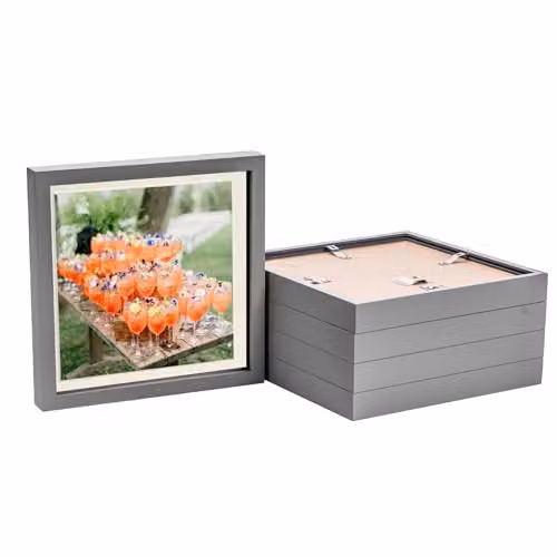 Nicola Spring 5 Piece Square 3D Shadow Box Photo Frame Set in Grey with Glass Aperture