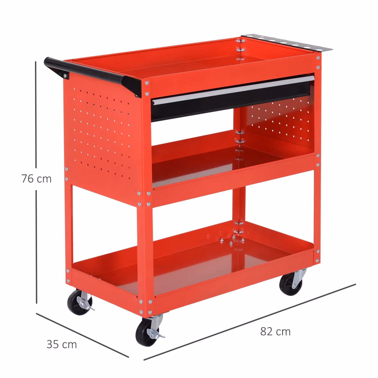 DURHAND 3-Tier Lockable Metal Tool Trolley Cart with Rollable Casters, Red – 3