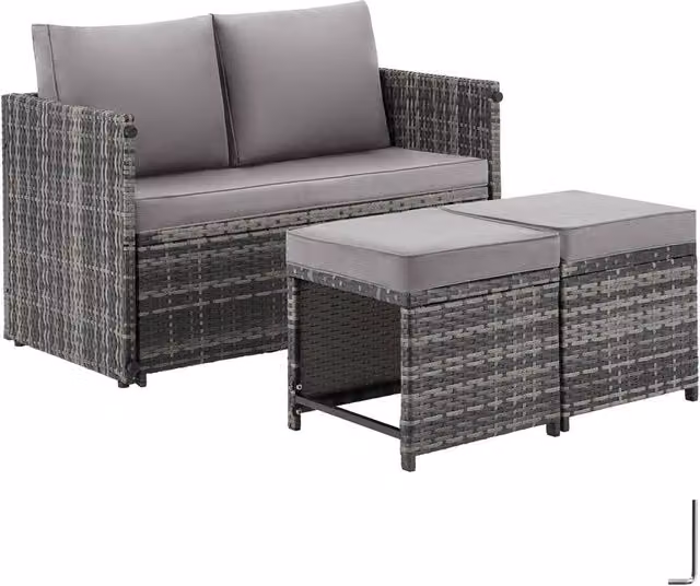 tectake Monopoli 2-in-1 Rattan Garden Lounge Set with Sofa and Seating Area in Grey for 4 Persons