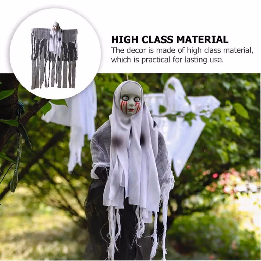 SPETLEK 2x Huge Halloween Faceless Ghoul Animated Sounding Hanging Figure in Grey, W: 60 cm, H: 100 cm – 6