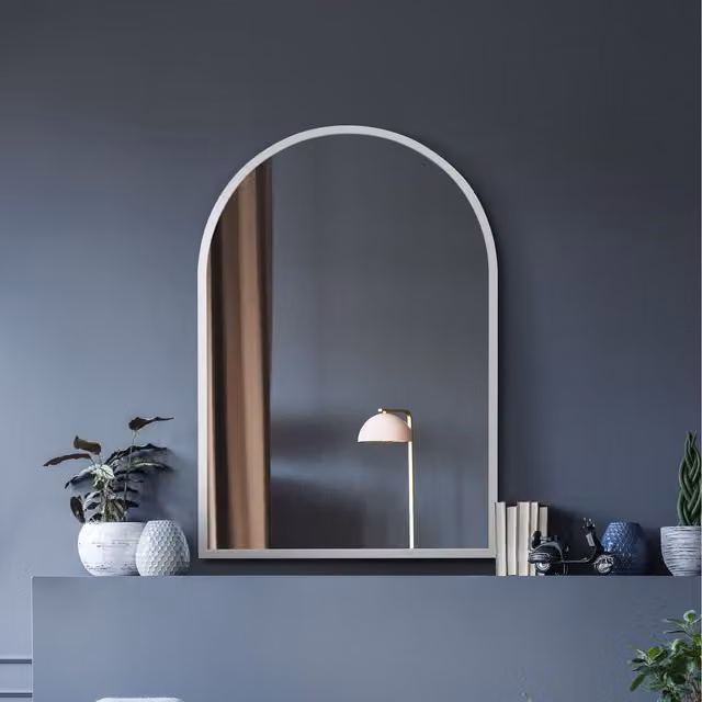 MirrorOutlet Arcus White Modern Metal Wall Mirror, W: 100 cm, H: 70 cm