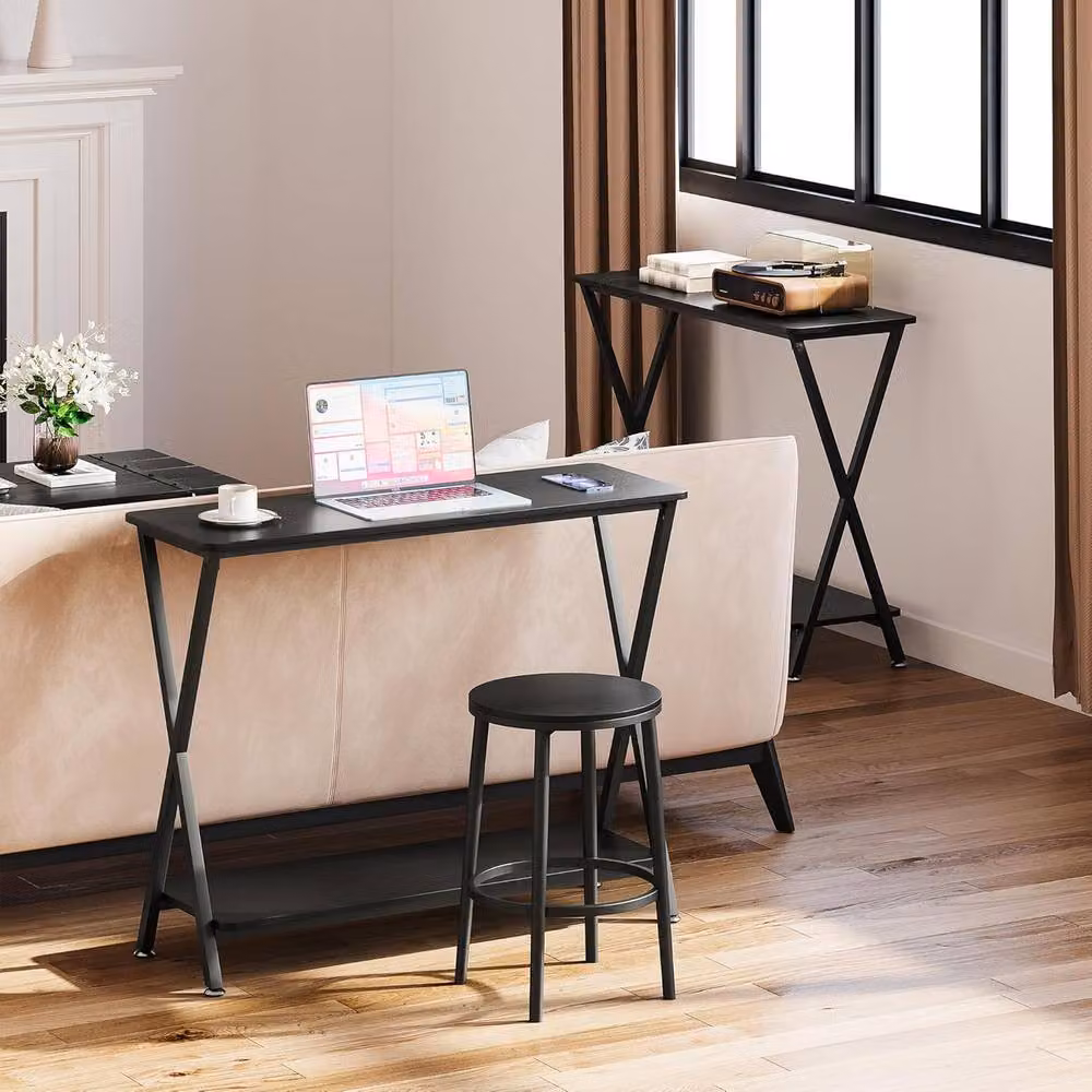 London Boutique 2-Tier Industrial Console Table in Black, W/D/H: 81 x 30 x 80 cm – 5