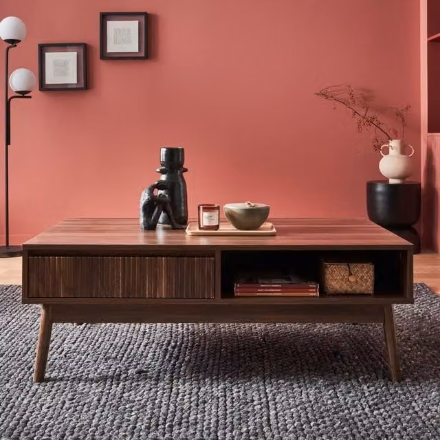 sweeek Grooved Wood Detail Coffee Table in Dark Brown – 1
