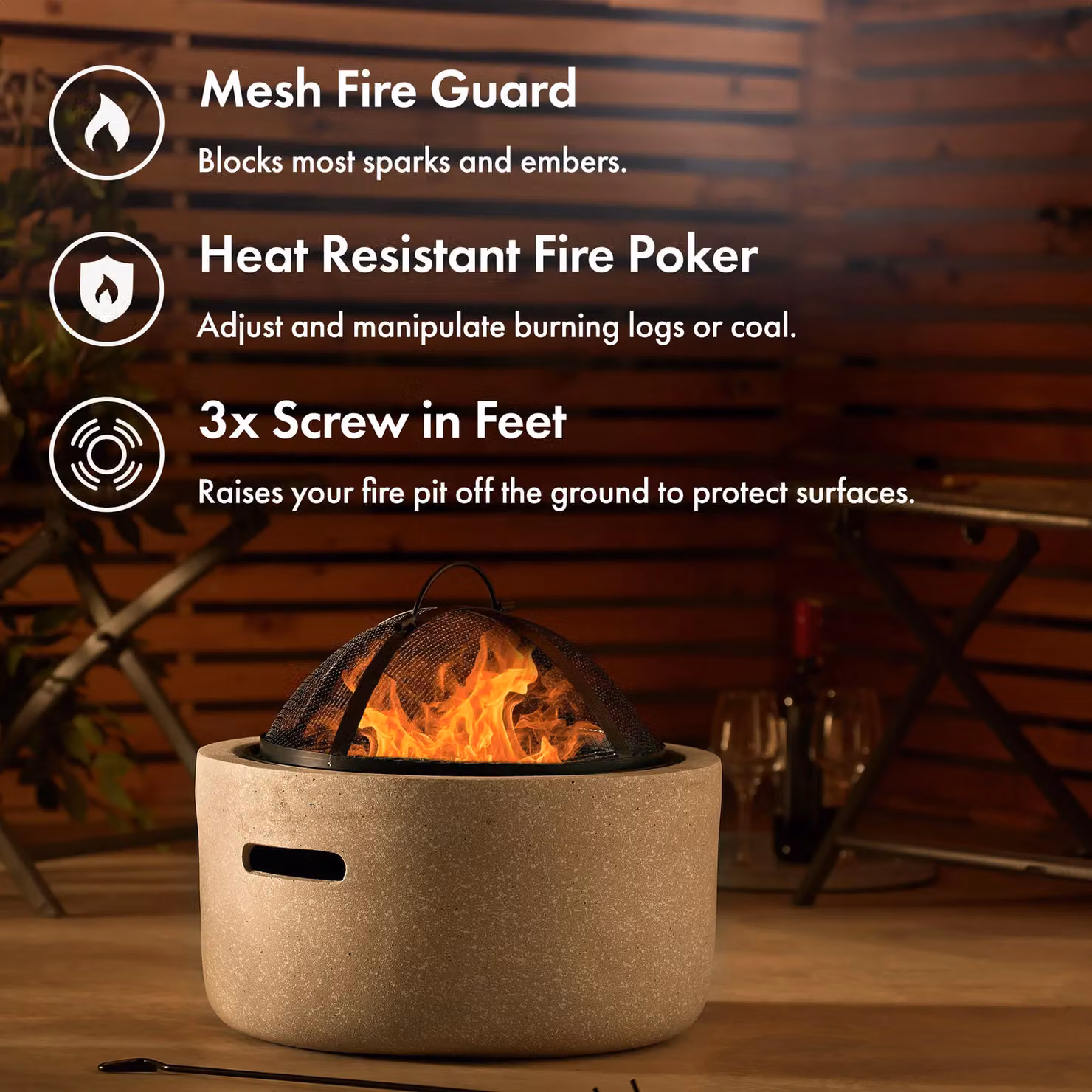 VonHaus Fire Pit with BBQ Cooking Grill and Charcoal Fire Bowl in Beige – 2