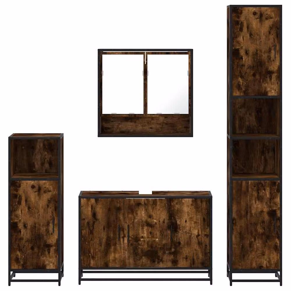 Berkfield Home 4-Piece Industrial Bathroom Furniture Set in Smoked Oak Brown – 5