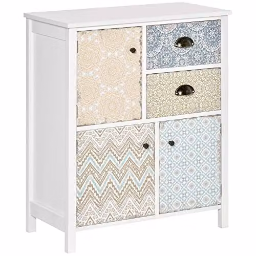 HOMCOM Shabby Chic Sideboard Storage Chest in White and Bronze, W/D/H: 80 x 34 x 68 cm