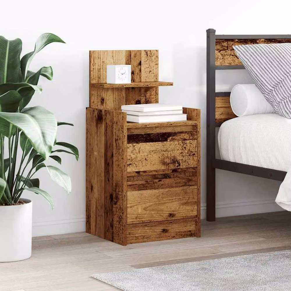 Berkfield Home Bedside Cabinet with 2 Drawers in Brown Old Wood, W/D/H: 38 x 34 x 80 cm – 2
