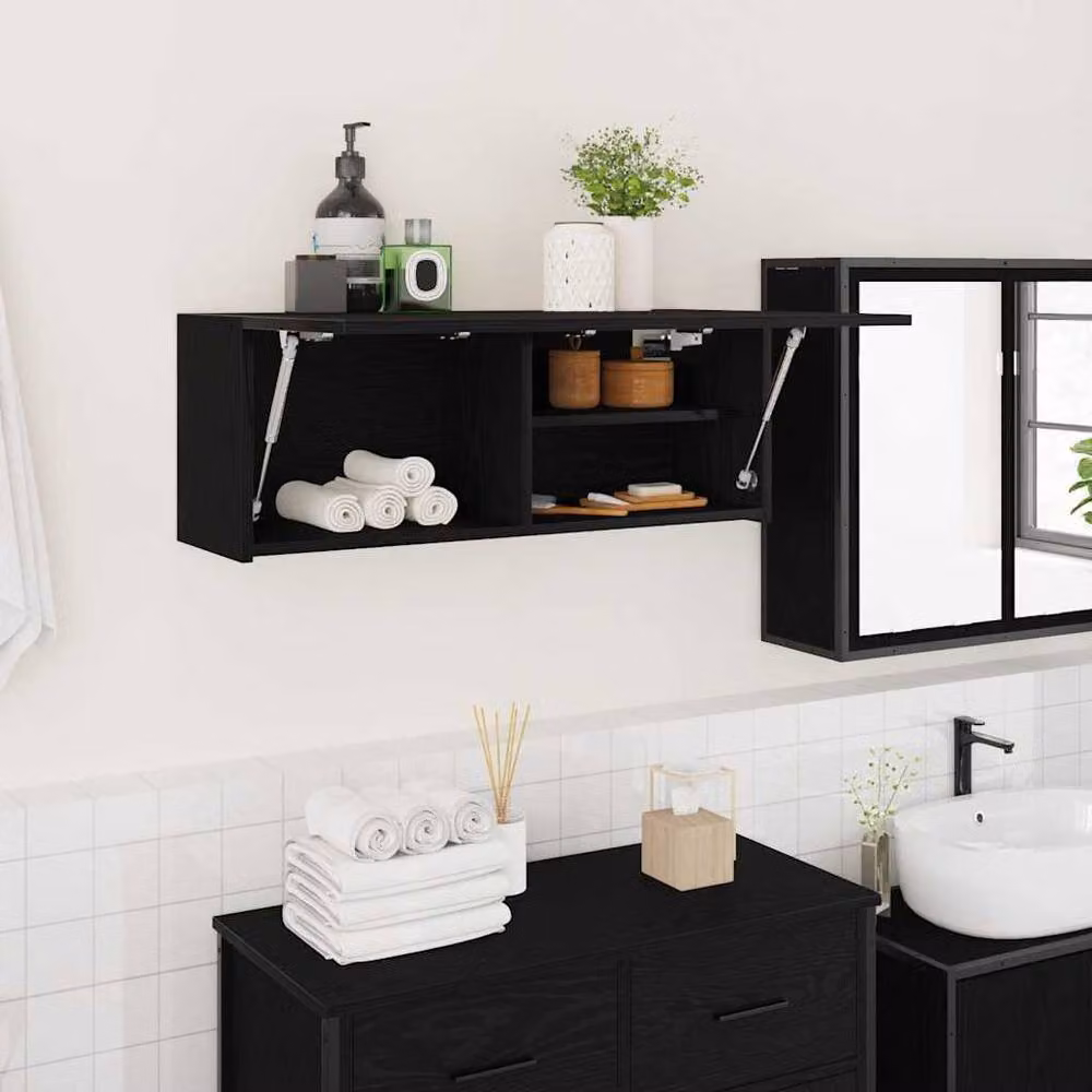 Berkfield Home Black Matt Bathroom Wall Cabinet with Hinged Doors and Internal Shelves W/D/H: 80 x 25 x 30 cm – 2