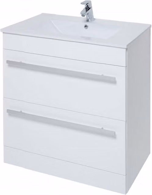 Clifton White Modern 2-Drawer Bathroom Standing Unit with Ceramic Basin W: 80 cm, D: 45 cm, H: 85.5 cm