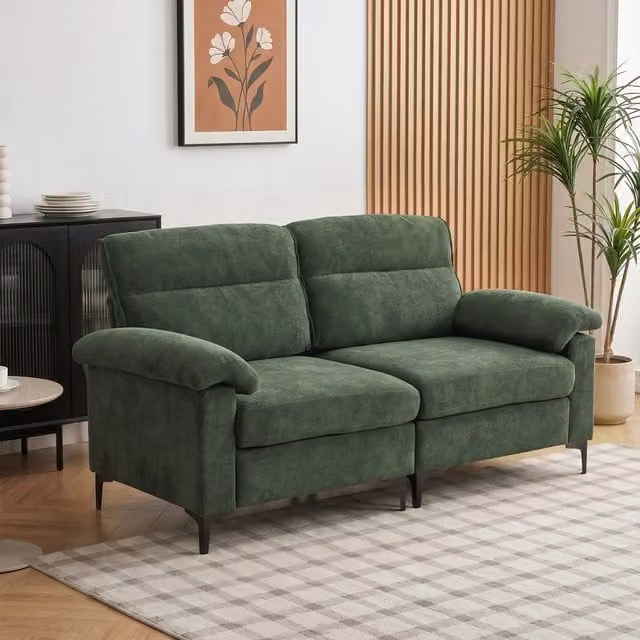 Livingandhome 2-Seater Modern Upholstered Fabric Sofa in Green and Black