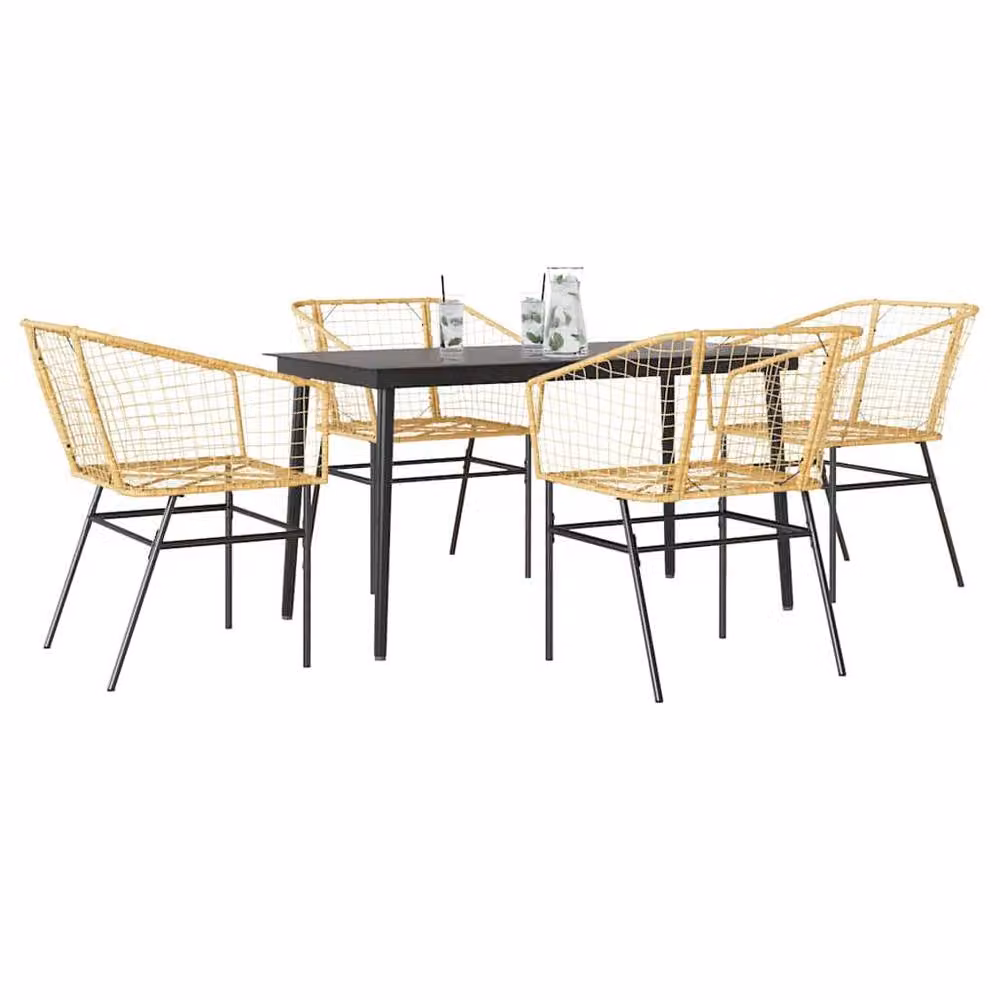 Berkfield Home Beautiful 5 Piece Garden Dining Set in Brown Poly Rattan with Glass Top – 2
