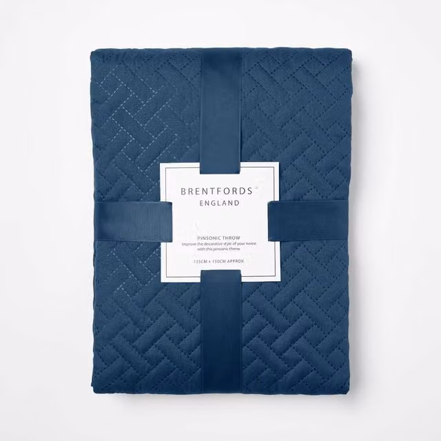 OHS Geometric Blue Quilted Pinsonic Throw Blanket, W: 200 cm, D: 240 cm