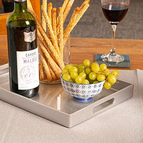 Argon Tableware Pack of 3 Rectangular Melamine Serving Trays with Handles, Silver, 34.5 x 30 cm – 2