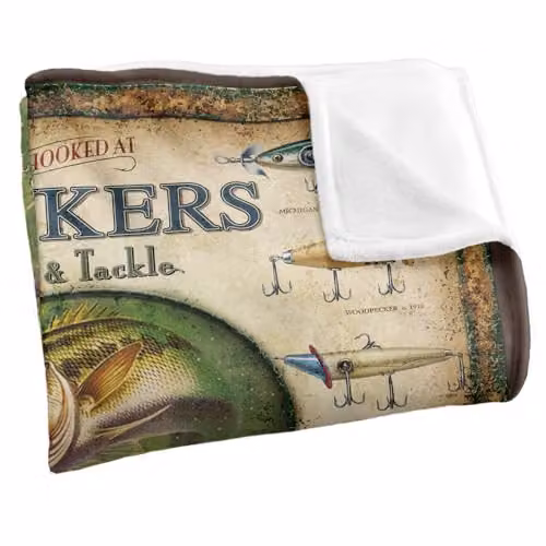 JQ Licensing Lunkers Bait Tackle Sign Super Soft White Fleece Throw Blanket W/D/H: 152 x 127 cm – 2