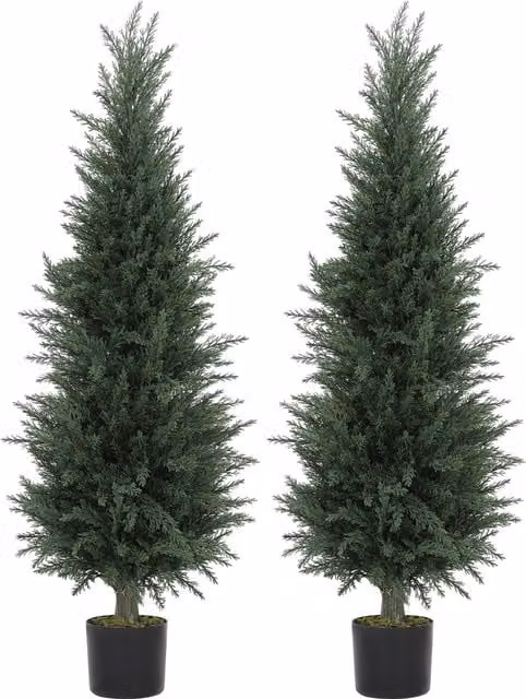 HOMCOM Set of 2 Green Artificial Cypress Trees with 638 Leaves, Height: 120 cm, UV-Resistant Plastic Fake Trees for Indoor and Outdoor Use – 1