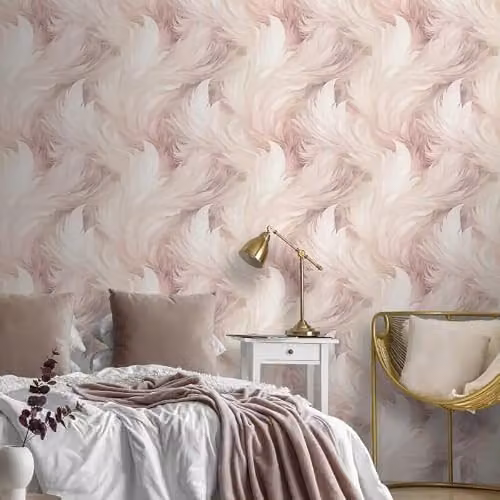 Muriva Pink Abstract Feather Pattern Wallpaper