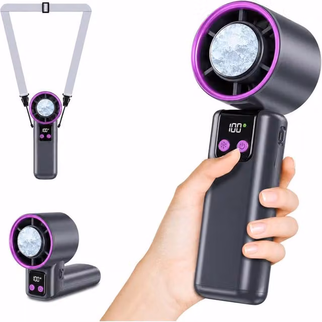 Dyzi Handheld AC Ice Cooling Fan, USB-C Rechargeable, 199 Speed Settings, Grey