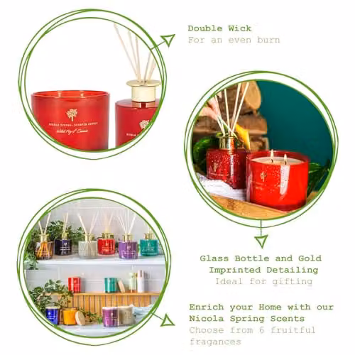 Nicola Spring Wild Fig & Cassis Scented Candle and Reed Diffuser Set in Red - 350g Soy Wax Candle and 200ml Diffuser – 3