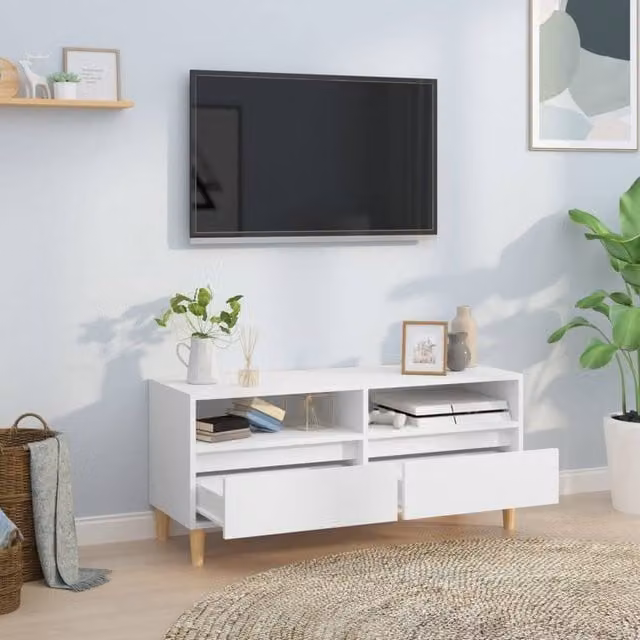 Berkfield Home White TV Cabinet in Engineered Wood, W: 100 cm, D: 34.5 cm, H: 44.5 cm – 1