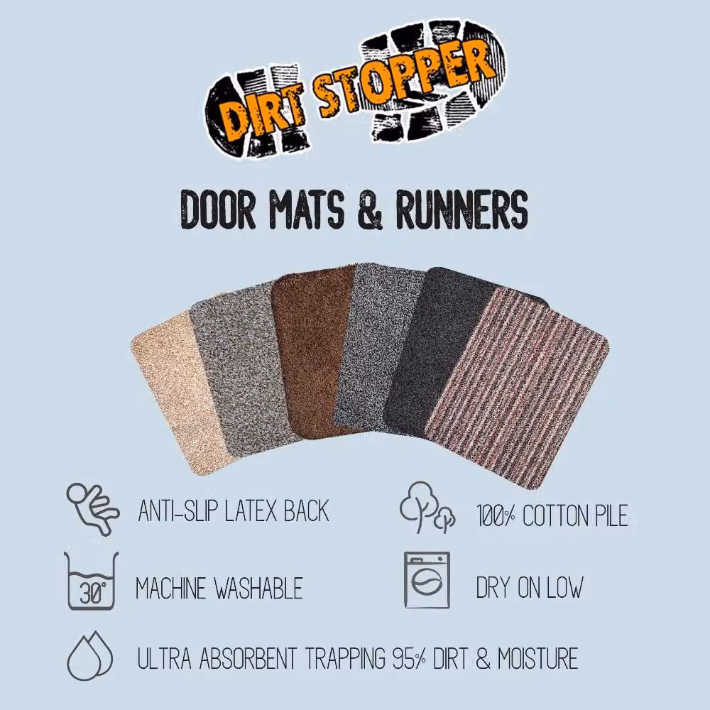 FWStyle 100% Cotton Anti Slip Dirt Stopper Door Mat, Jet Black, W: 50 cm, D: 75 cm – 4
