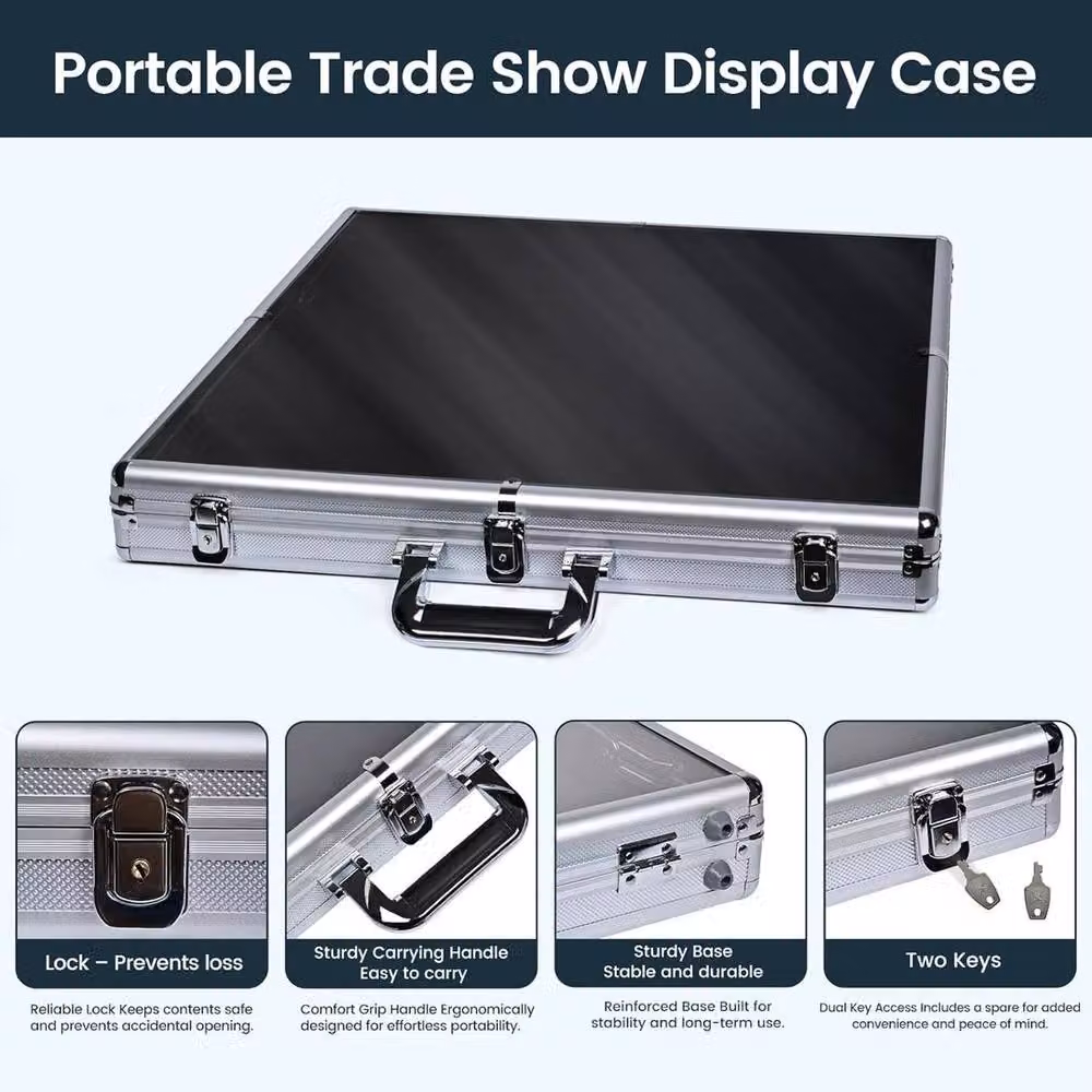NESTLUNE Silver Aluminum Locking Trade Show Display Case W: 86.36 cm, D: 55.88 cm – 5
