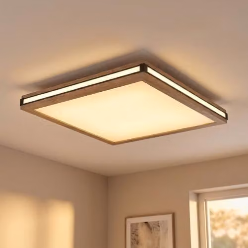 Netlighting Carla Square LED Ceiling Light, White and Wood Effect, W/D/H: 60 x 60 x 7.5 cm – 2