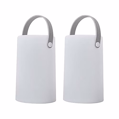 MiniSun Set of 2 Contemporary White Lantern Table Lamps with Integrated Rechargeable RGB Colour Changing LED – 1
