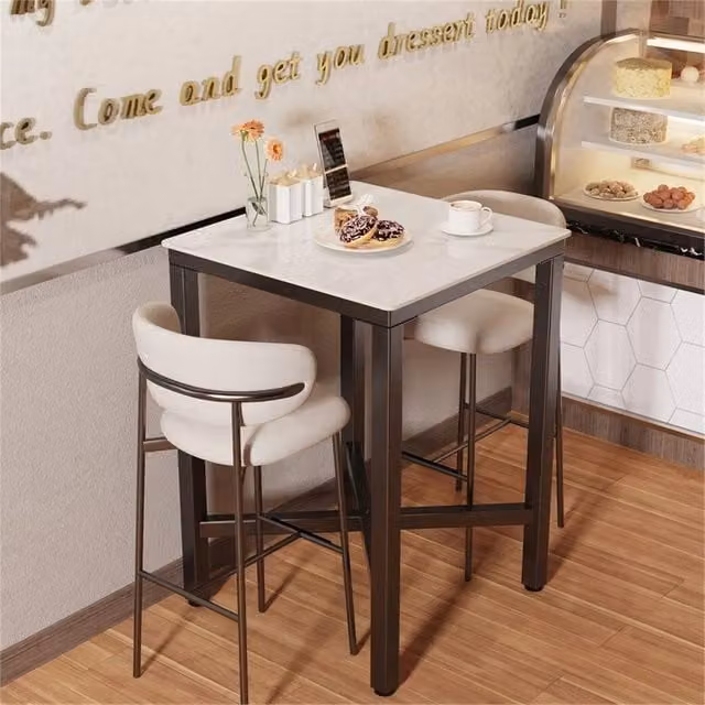 Nordara Real Marble Bar Table in White, Black and Multicolour, H 105 x W 70 x D 70 cm