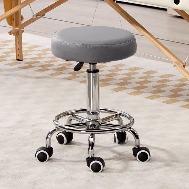 VINSETTO Round PU Leather Salon Beautician Stool with Adjustable Height in Grey