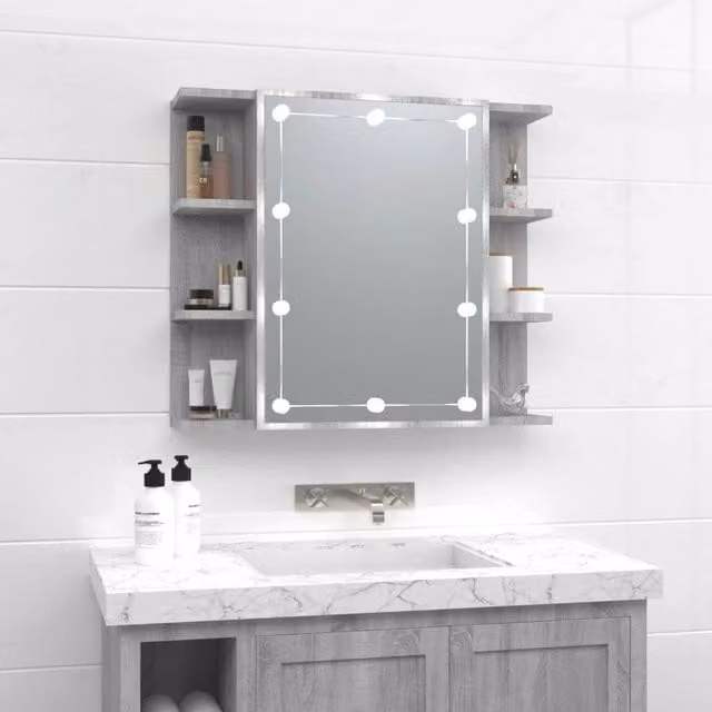 Berkfield Home LED Mirror Cabinet in Grey Sonoma, W/D/H: 70 x 16.5 x 60 cm