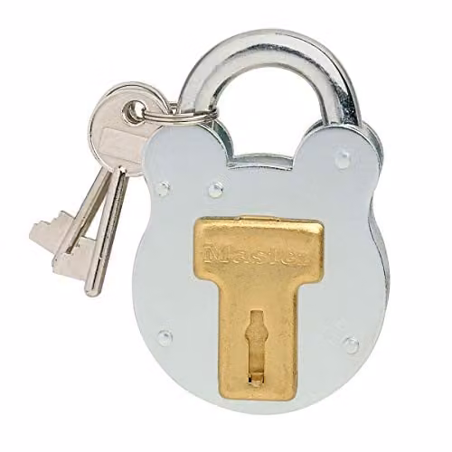 Master Lock Vintage Design Steel Padlock in Grey and Silver, W/D/H: 8.7 x 5 x 1.3 cm
