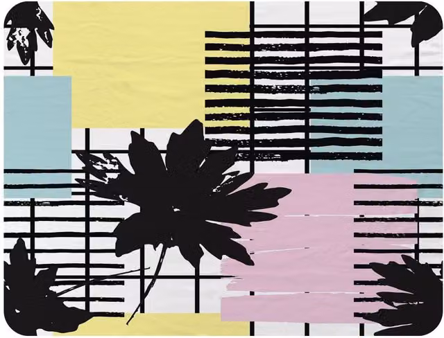Benjamin Tate Design Geometric Shape and Leaf Print Fleece Blanket in Yellow, Beige and Multicolour, W/D/H: 120 x 150 cm – 2