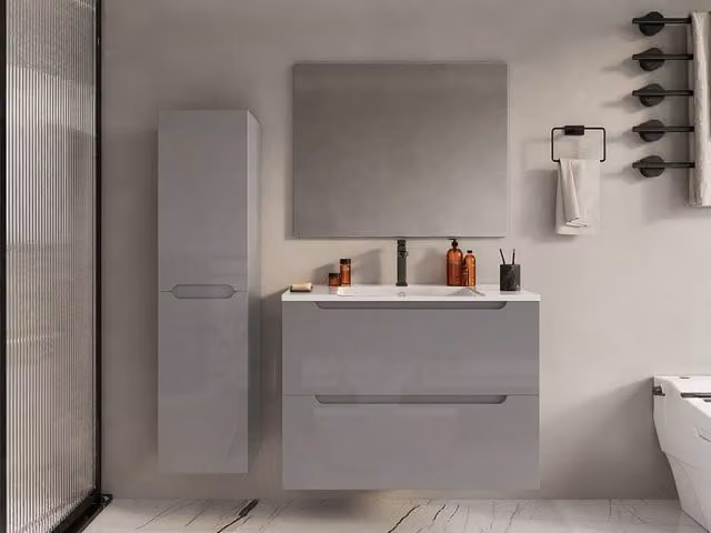 Vente-unique STEFANIE Suspended Bathroom Column, Grey, W/D/H: 30 x 30 x 120 cm