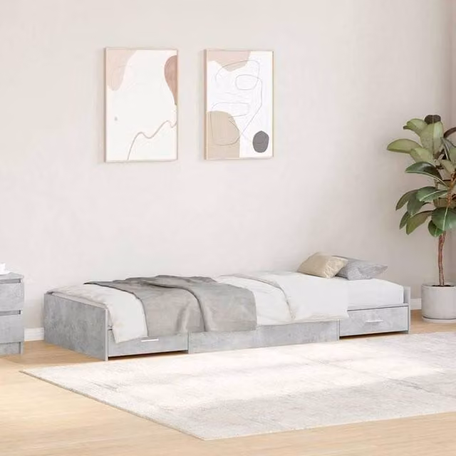 Berkfield Home Storage Bed Frame in Concrete Grey, W/D/H: 90 x 200 cm, Engineered Wood