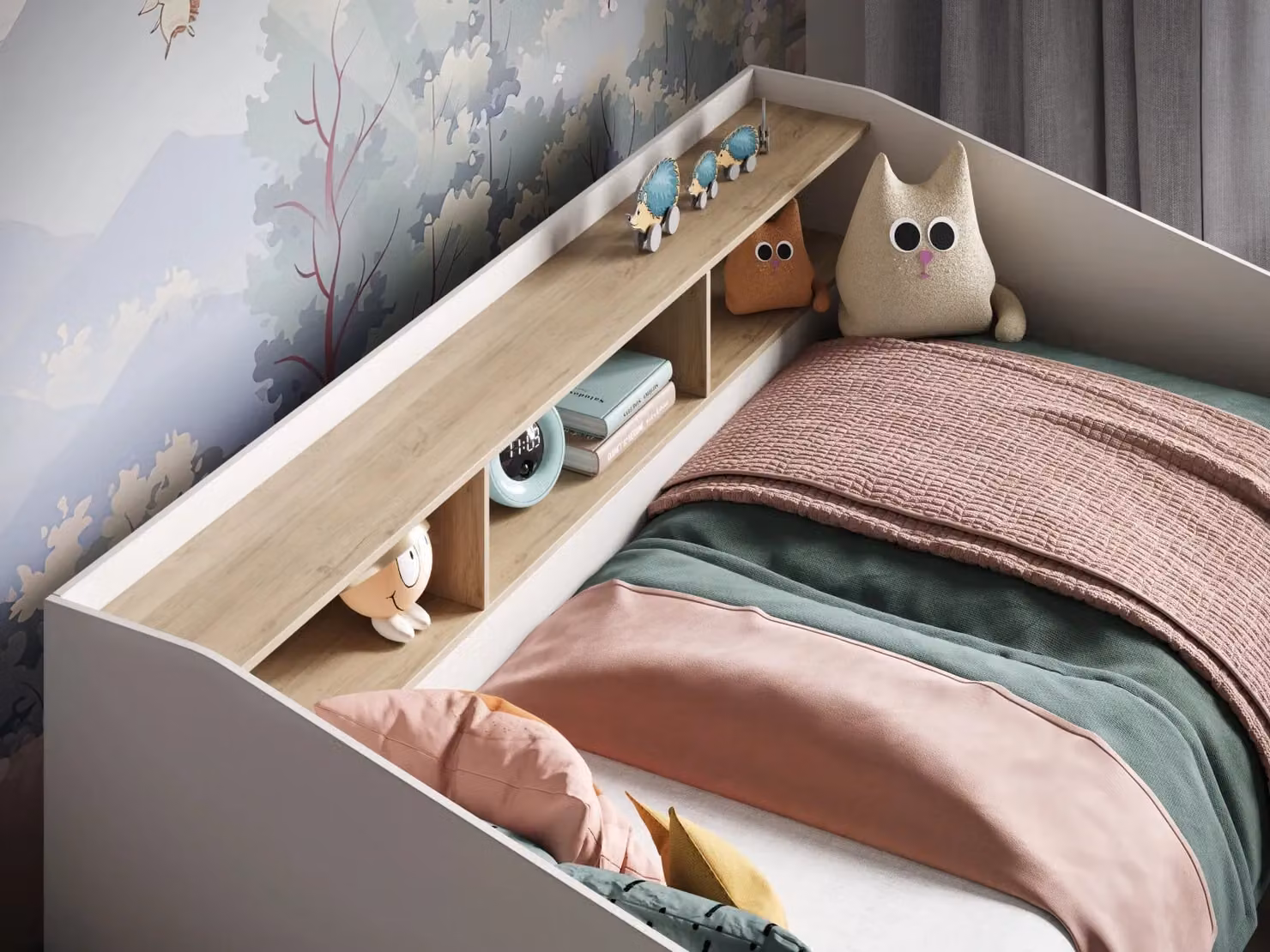 Flair Leni Oak Solid Wood Single Bed with Drawers and Bedside Shelf, W/D/H: 90 x 200 cm – 3