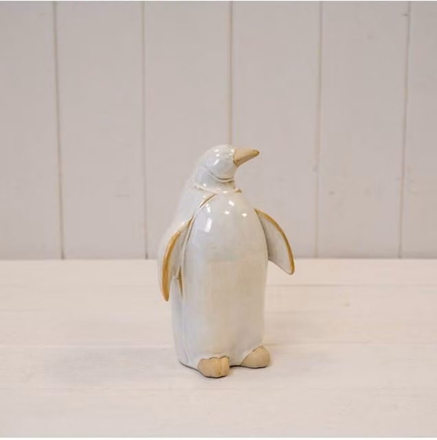KDMD Large White Stone Glazed Ceramic Penguin Tabletop Ornament