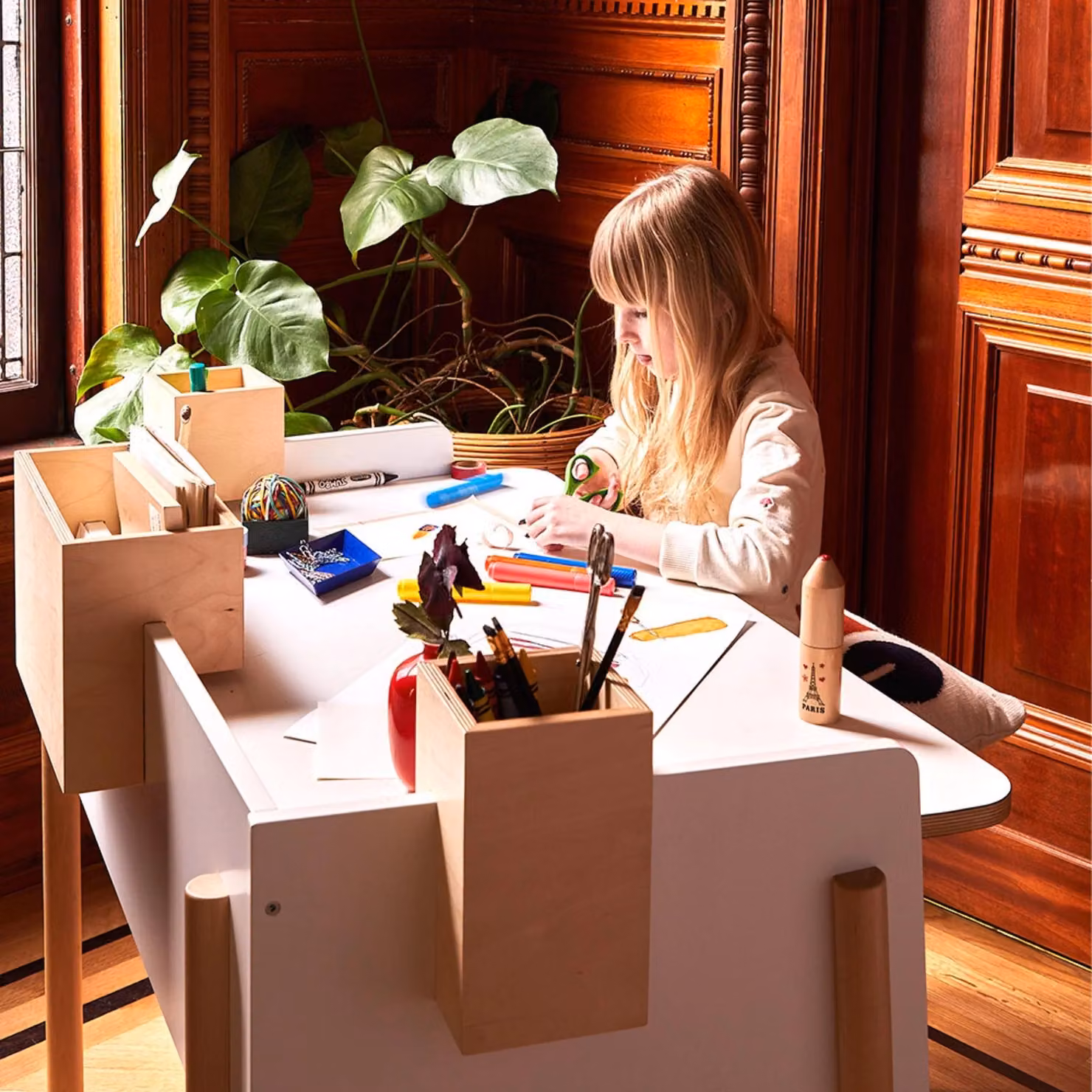 Oeuf NYC Brooklyn Height Adjustable Desk in White and Birch, W: 110 cm, D: 63.5 cm, H: 63.5-81 cm – 6
