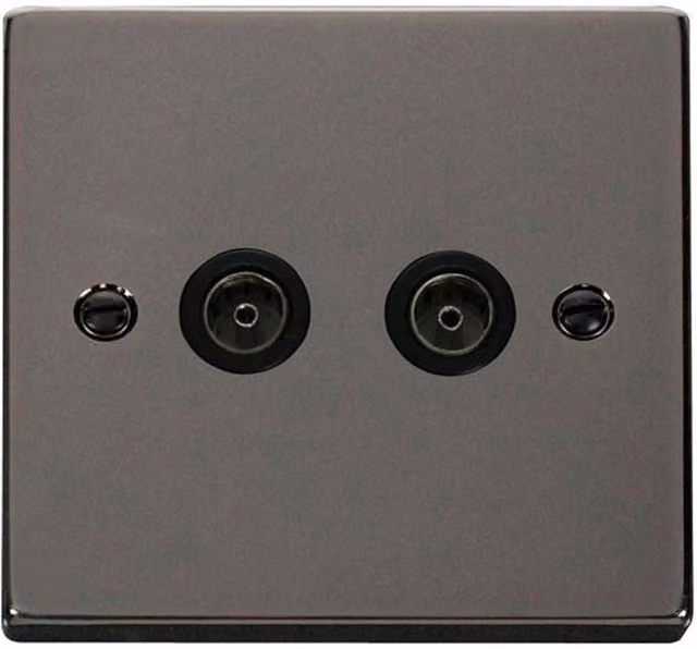 SE Home Black Flush Twin Coaxial TV Socket Plate