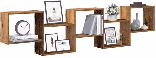 Berkfield Home Wall Mounted 5 Compartment Cube Shelf in Brown Old Wood Engineered Wood – 1