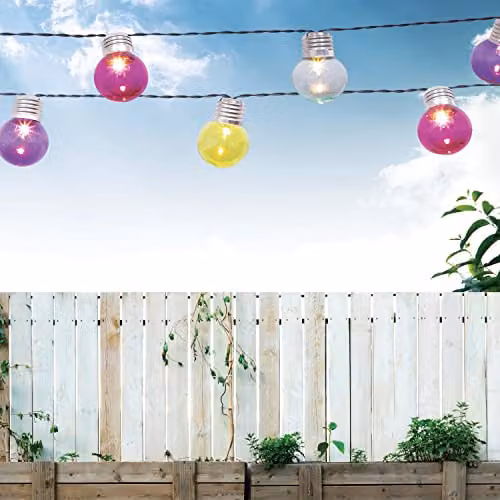 GardenKraft 50 LED Multi-Coloured Retro Festoon String Lights with 12.3m Cord and 5m Lead Wire – 4