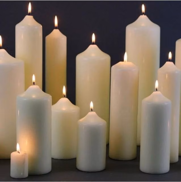 KDMD 3 Pack White and Beige Pillar Wax Candles, Height: 16.5 cm