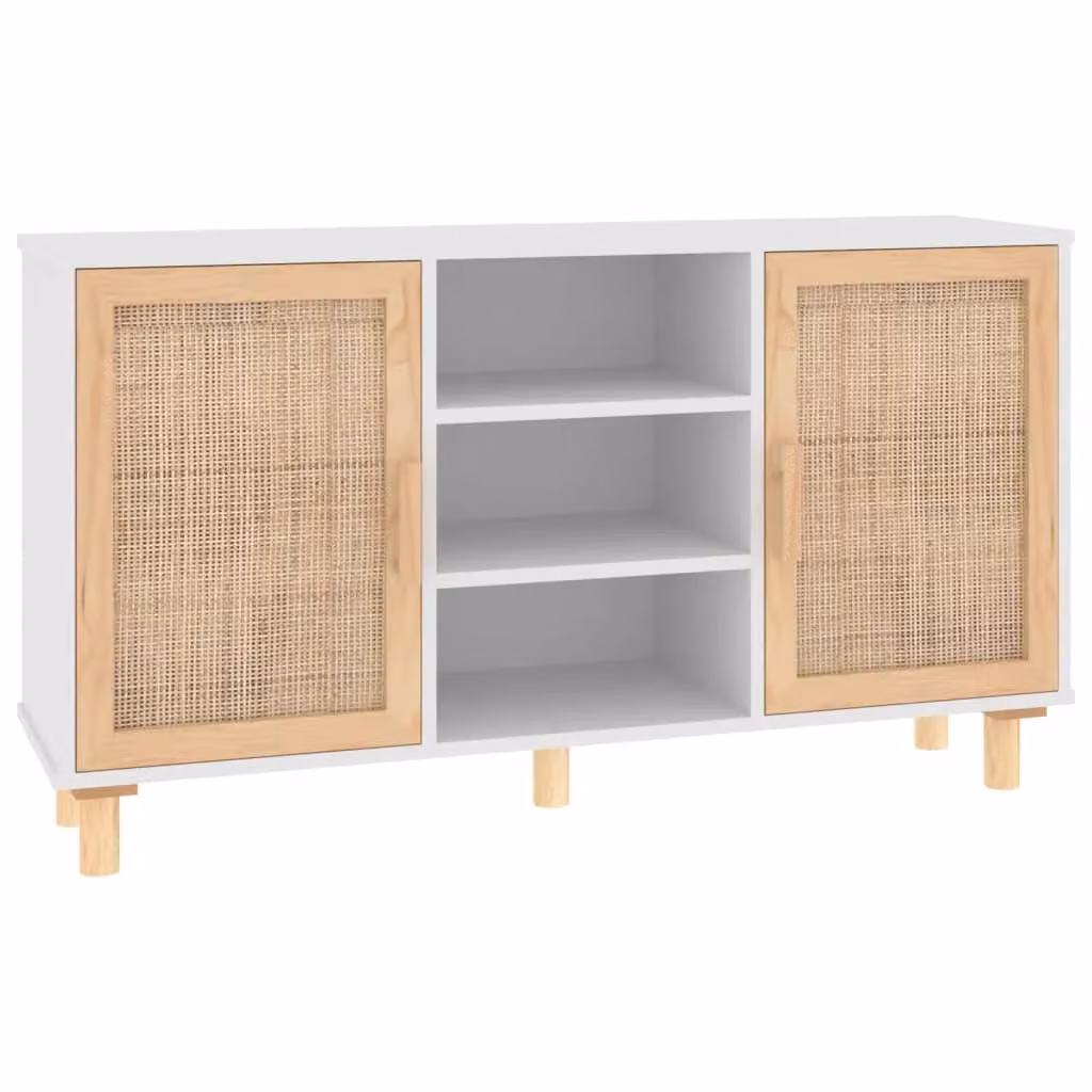 Berkfield Home White Sideboard in Solid Pine and Natural Rattan, W/D/H: 105 x 30 x 60 cm – 2