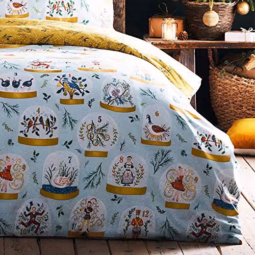 Riva Home Twelve Days of Christmas Reversible Polycotton Duvet Cover Set, Red, 3 Pieces, W: 140 cm, H: 200 cm, Pillowcases: 50 x 75 cm – 2
