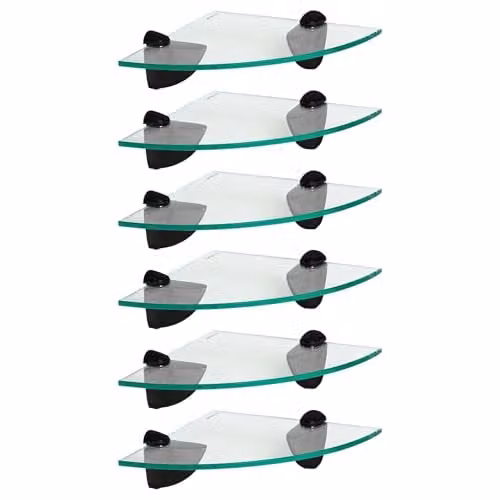 Harbour Housewares 6x Wall-Mounted Glass Corner Shelves in Black and Transparent, 20 x 20 cm – 1
