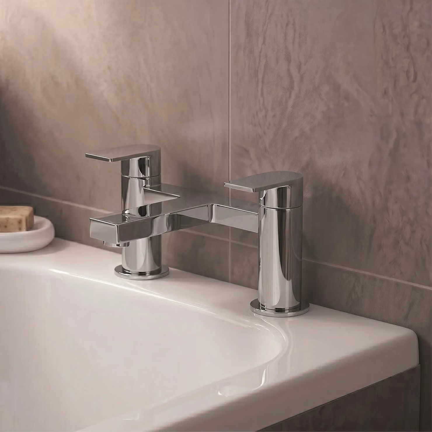 Balterley Contemporary Two-Handle Deck Mounted Bath Filler Tap in Chrome Silver – 3